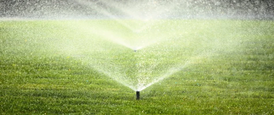 Aligned sprinkler heads on a lawn in Lake Wylie, SC.
