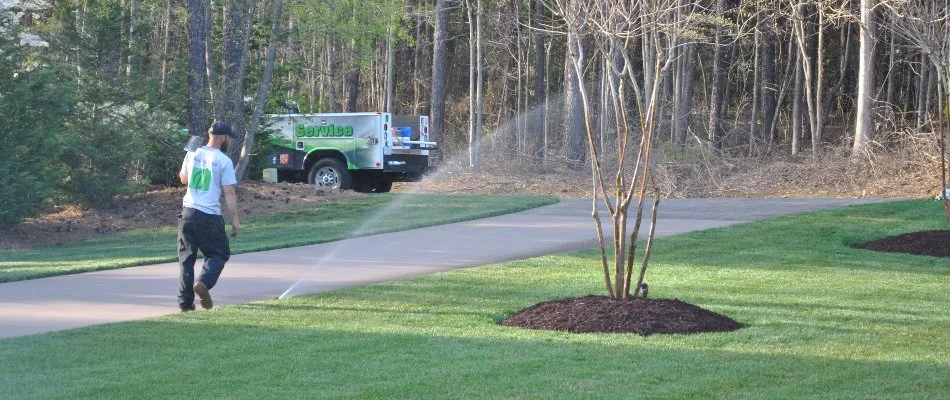 Irrigation system running on a lawn in Hemby Bridge, NC.