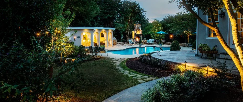 Lighting in a landscape and outdoor space in Baxter Village, SC.