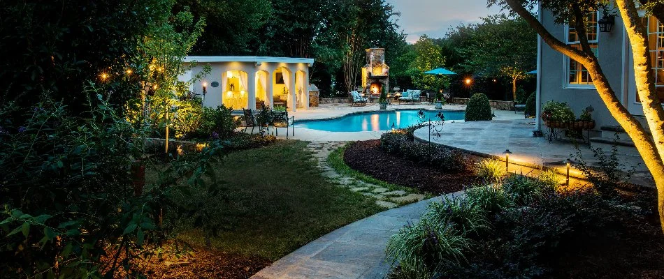 Lighting in a landscape and a pool area in Newell, NC.