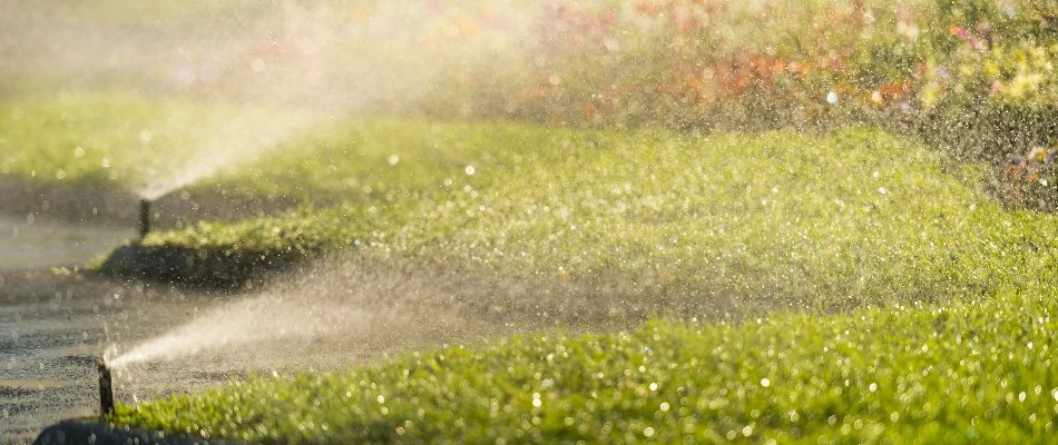 Sprinkler heads on the edge of a lawn in Charlotte, NC.