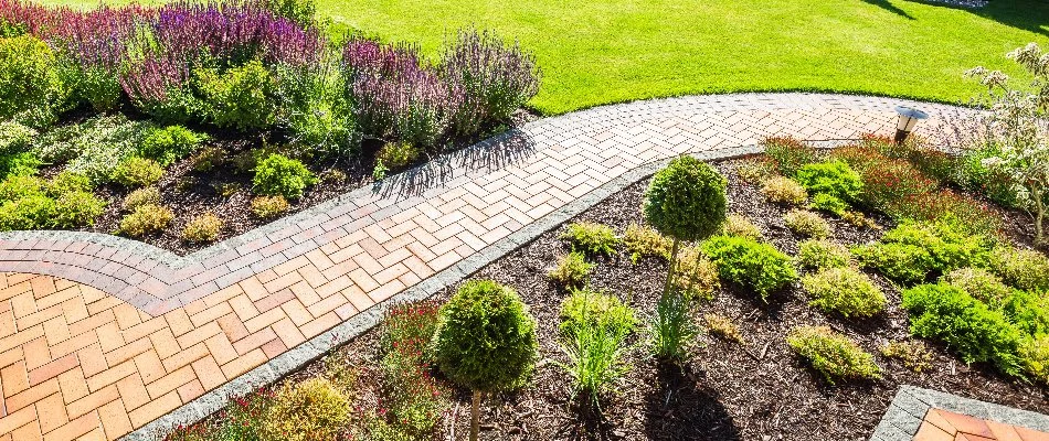A walkway and landscaping.